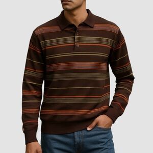 Vintage Striped Long Sleeve Wool Blend Knit Sweater, Chocolate Brown, Size L‎